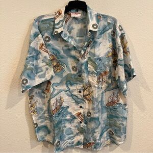Jack Mulqueen silk men’s button down shirt with nautical print very Atlantis